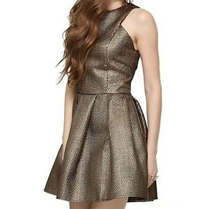 NWT Fashion Union Gold Metallic Skater Mini Dress
